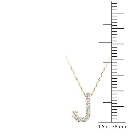 Original Maulijewels 14K Yellow Gold Initial " J " 0.09 Carat Natural Round White Diamond Pendant Necklace With 18" Cable Chain