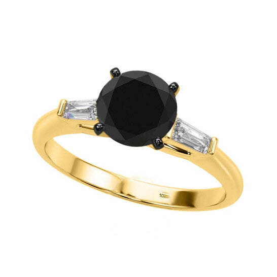 Original Maulijewels 1.50 Carat Natural Black & White Diamond Engagement Solitaire Rings In Solid 10K Yellow Gold