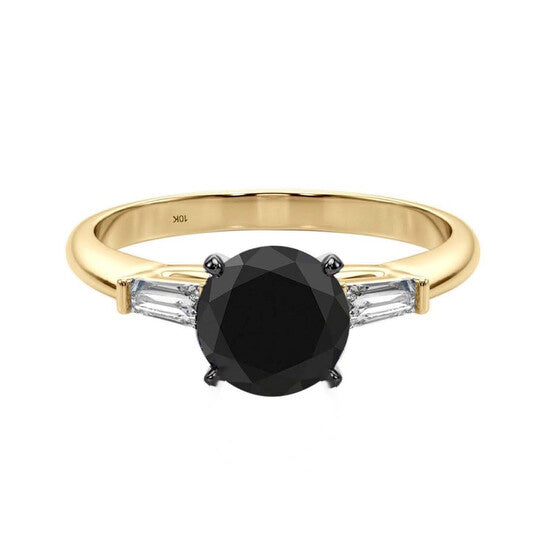 Original Maulijewels 1.50 Carat Natural Black & White Diamond Engagement Solitaire Rings In Solid 10K Yellow Gold