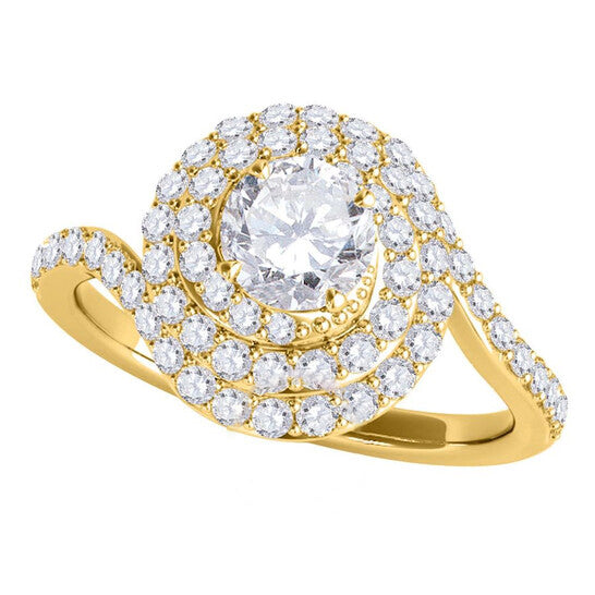 Original Maulijewels 1.50 Carat Natural Diamond Halo Bridal Set Engagement Rings In 14K Yellow Gold Ring