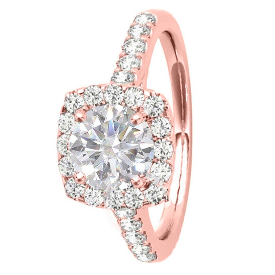 Original Maulijewels 1.53 Carat Halo Diamond Moissanite Engagement Ring In 14K Solid Rose Gold