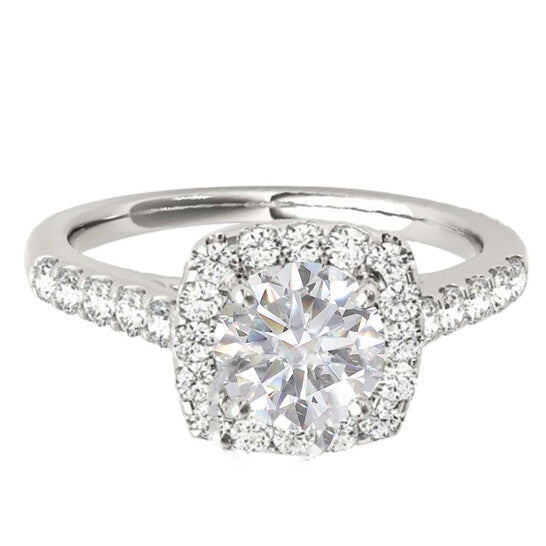 Original Maulijewels 1.53 Carat Halo Diamond Moissanite Engagement Ring In 14K Solid White Gold