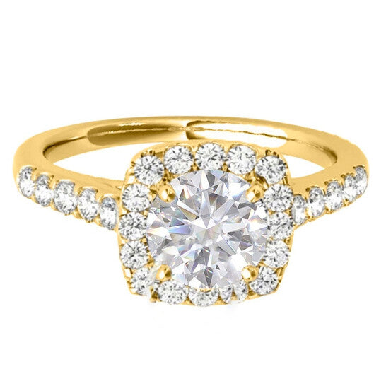 Original Maulijewels 1.53 Carat Halo Diamond Moissanite Engagement Ring In 14K Solid Yellow Gold