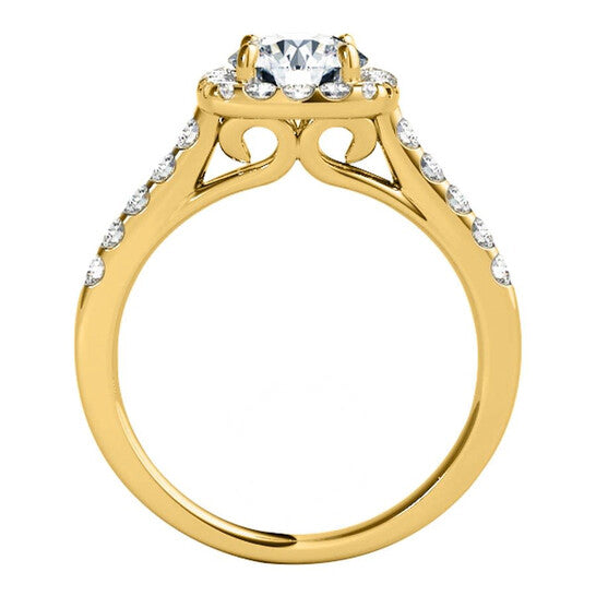 Original Maulijewels 1.53 Carat Halo Diamond Moissanite Engagement Ring In 14K Solid Yellow Gold