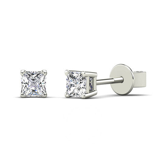 Original Maulijewels 1/6 Carat Princess Cut Natural Diamond ( H-I/ I2 ) Stud Earrings For Women In 10K Solid White Gold