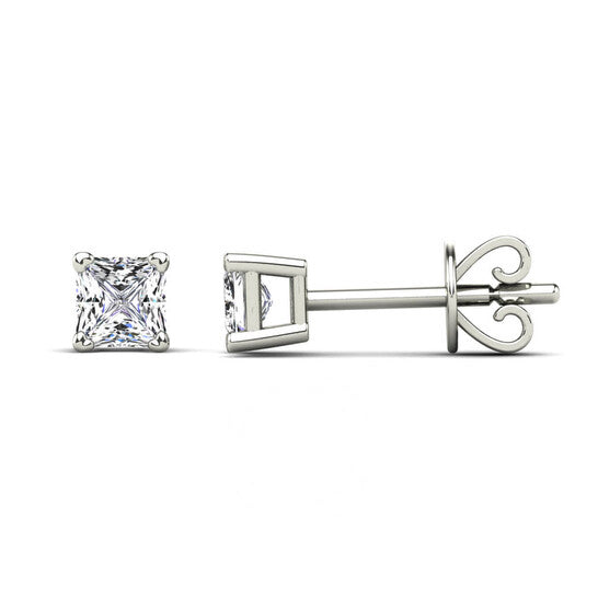 Original Maulijewels 1/6 Carat Princess Cut Natural Diamond ( H-I/ I2 ) Stud Earrings For Women In 10K Solid White Gold