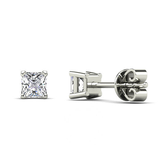 Original Maulijewels 1/6 Carat Princess Cut Natural Diamond ( H-I/ I2 ) Stud Earrings For Women In 10K Solid White Gold