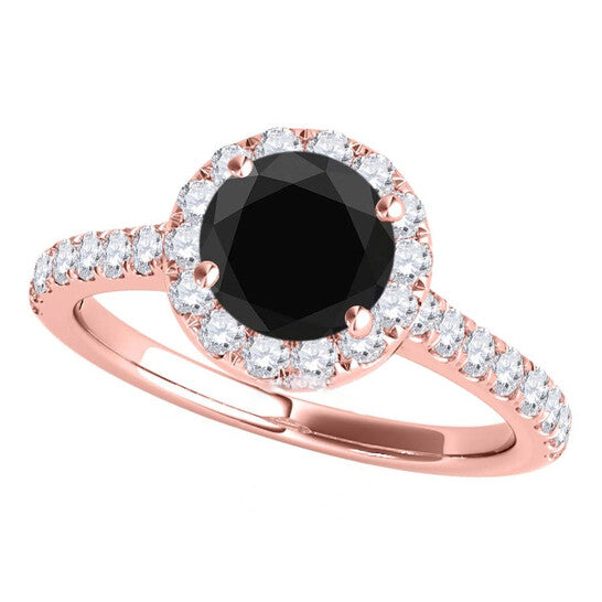 Original Maulijewels 1.60 Carat Black & Halo White Diamond Bridal Set Engagement Ring For Women In 18K Solid Rose Gold