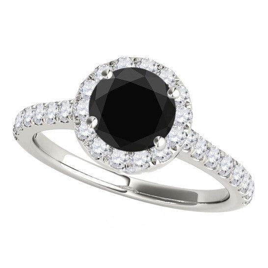 Original Maulijewels 1.60 Carat Black & Halo White Diamond Bridal Set Engagement Ring For Women In 18K Solid White Gold