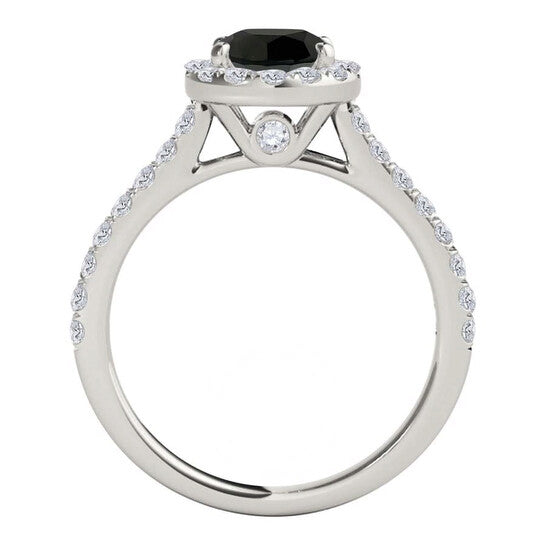 Original Maulijewels 1.60 Carat Black & Halo White Diamond Bridal Set Engagement Ring For Women In 18K Solid White Gold