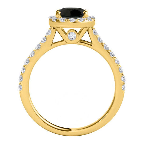 Original Maulijewels 1.60 Carat Black & Halo White Diamond Bridal Set Engagement Ring For Women In 18K Solid Yellow Gold