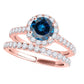 Original Maulijewels 1.60 Carat Blue & White Halo Diamond Bridal Set Engagement Ring For Women In 18K Solid Rose Gold