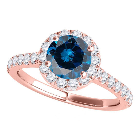 Original Maulijewels 1.60 Carat Blue & White Halo Diamond Bridal Set Engagement Ring For Women In 18K Solid Rose Gold