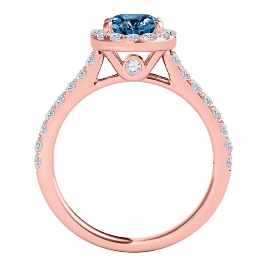 Original Maulijewels 1.60 Carat Blue & White Halo Diamond Bridal Set Engagement Ring For Women In 18K Solid Rose Gold