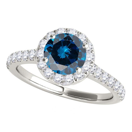 Original Maulijewels 1.60 Carat Blue & White Halo Diamond Bridal Set Engagement Ring For Women In 18K Solid White Gold