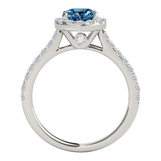 Original Maulijewels 1.60 Carat Blue & White Halo Diamond Bridal Set Engagement Ring For Women In 18K Solid White Gold