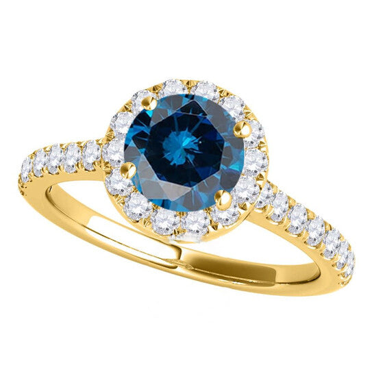 Original Maulijewels 1.60 Carat Blue & White Halo Diamond Bridal Set Engagement Ring For Women In 18K Solid Yellow Gold