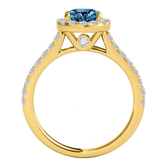 Original Maulijewels 1.60 Carat Blue & White Halo Diamond Bridal Set Engagement Ring For Women In 18K Solid Yellow Gold