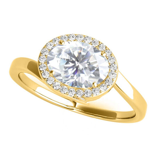 Original Maulijewels 1.65 Carat Oval Moissanite Natural Diamond Womens Engagement Rings In 10K Solid Yellow Gold