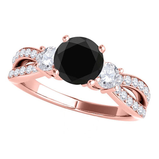 Original Maulijewels 1.75 Carat Black & White Diamond Engagement Wedding Rings For Women In 14K Solid Rose Gold