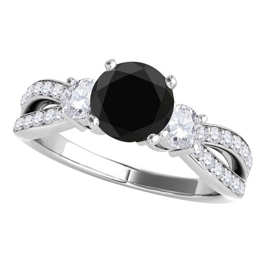 Original Maulijewels 1.75 Carat Black & White Diamond Engagement Wedding Rings For Women In 14K Solid White Gold