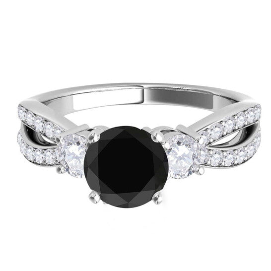 Original Maulijewels 1.75 Carat Black & White Diamond Engagement Wedding Rings For Women In 14K Solid White Gold