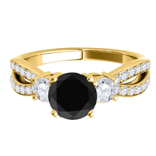 Original Maulijewels 1.75 Carat Black & White Diamond Engagement Wedding Rings For Women In 14K Solid Yellow Gold