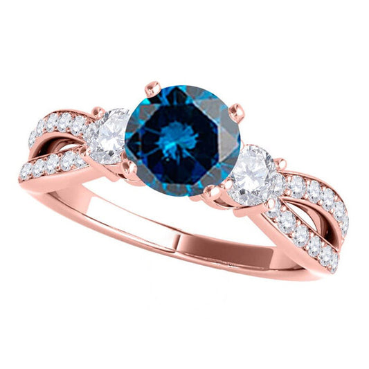 Original Maulijewels 1.75 Carat Blue & White Diamond Engagement Ring For Women In 14K Rose Solid Gold