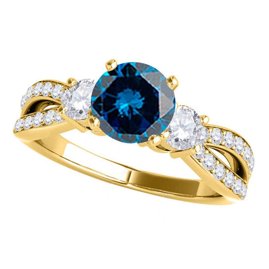 Original Maulijewels 1.75 Carat Blue & White Diamond Engagement Ring For Women In 14K Yellow Solid Gold