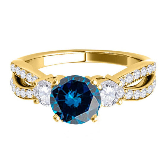 Original Maulijewels 1.75 Carat Blue & White Diamond Engagement Ring For Women In 14K Yellow Solid Gold