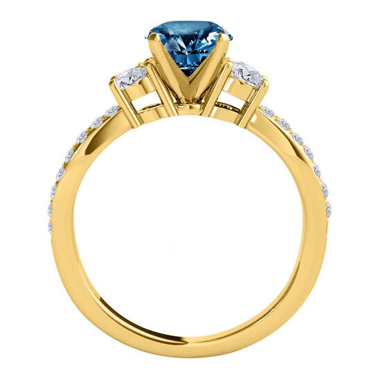 Original Maulijewels 1.75 Carat Blue & White Diamond Engagement Ring For Women In 14K Yellow Solid Gold