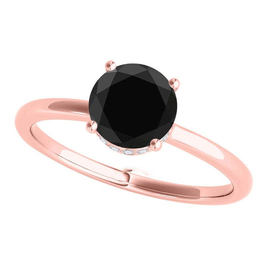 Original Maulijewels 18K Solid Rose Gold 1.06 Carat Natural Black & White Diamond Solitaire Engagement Ring For Women