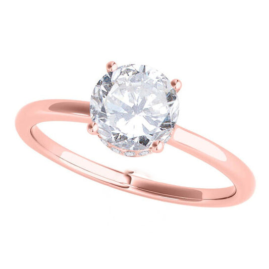 Original Maulijewels 18K Solid Rose Gold 1.06 Carat Round White Diamond ( H-I / SI1-SI2 ) Solitaire Engagement Ring