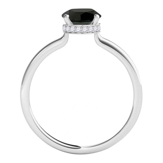 Original Maulijewels 18K Solid White Gold 1.06 Carat Natural Black & White Diamond Solitaire Engagement Ring For Women