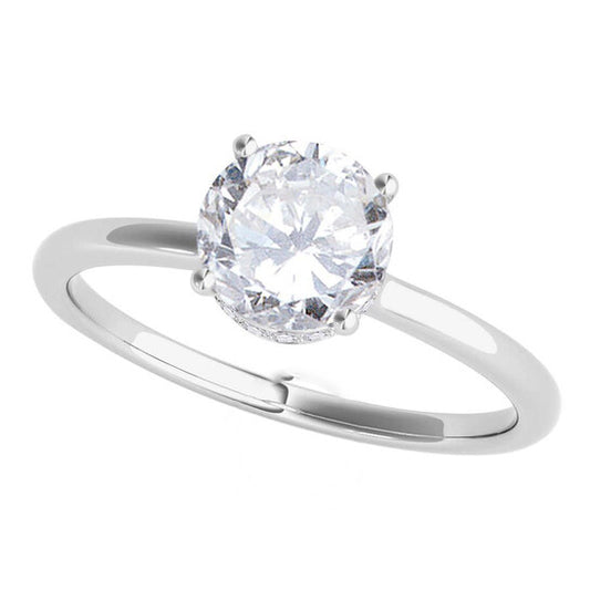 Original Maulijewels 18K Solid White Gold 1.06 Carat Round White Diamond ( H-I / SI1-SI2 ) Solitaire Engagement Ring