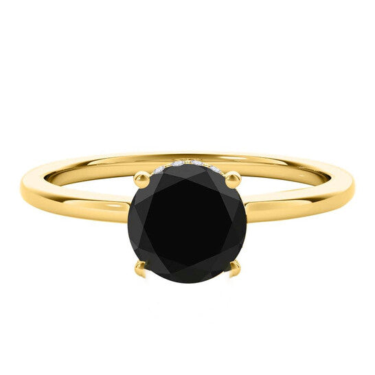 Original Maulijewels 18K Solid Yellow Gold 1.06 Carat Natural Black & White Diamond Solitaire Engagement Ring For Women