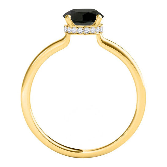 Original Maulijewels 18K Solid Yellow Gold 1.06 Carat Natural Black & White Diamond Solitaire Engagement Ring For Women