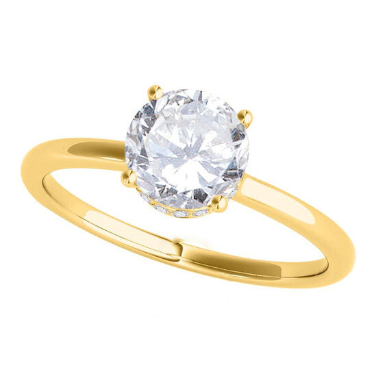 Original Maulijewels 18K Solid Yellow Gold 1.06 Carat Round White Diamond ( H-I / SI1-SI2 ) Solitaire Engagement Ring