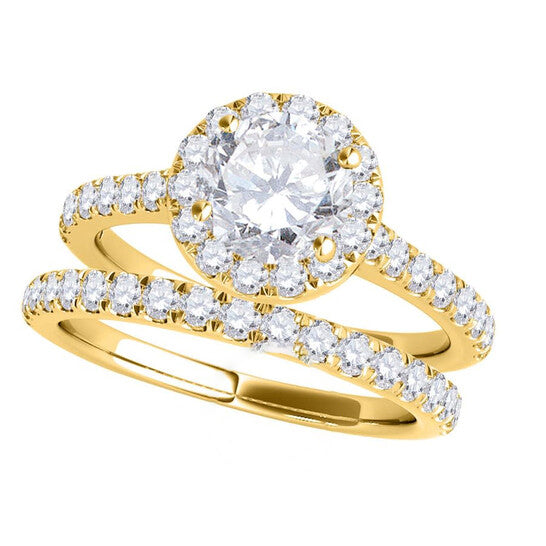 Original Maulijewels 18K Yellow Gold 1.60 Carat Natural Halo Diamond Bridal Set Engagement Ring For Womens