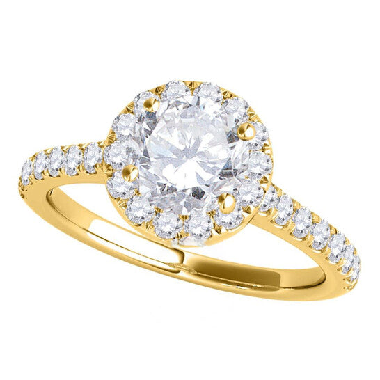 Original Maulijewels 18K Yellow Gold 1.60 Carat Natural Halo Diamond Bridal Set Engagement Ring For Womens