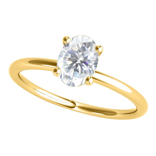 Original Maulijewels 2.00 Carat 9x7 Oval Shape Moissanite Solitaire Engagement Rings For Women In 10K Solid Yellow Gold