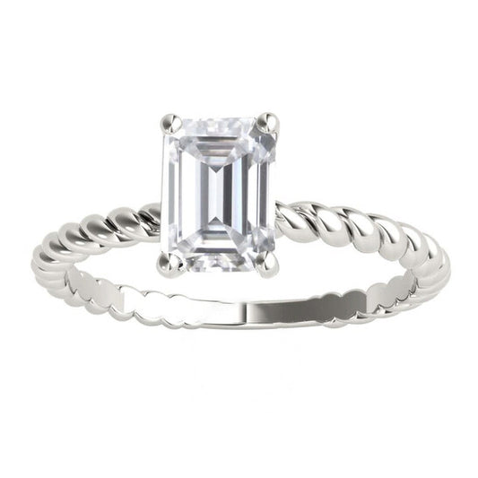 Original Maulijewels 2.00 Carat Emerald Cut Moissanite Engagement Rings In 10K Solid White Gold