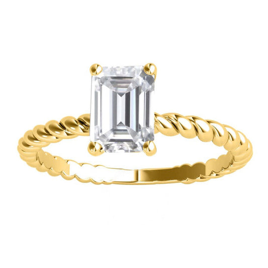 Original Maulijewels 2.00 Carat Emerald Cut Moissanite Engagement Rings In 10K Solid Yellow Gold