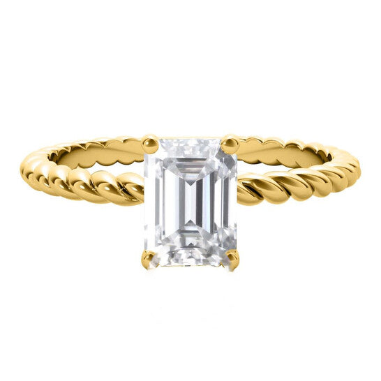 Original Maulijewels 2.00 Carat Emerald Cut Moissanite Engagement Rings In 10K Solid Yellow Gold