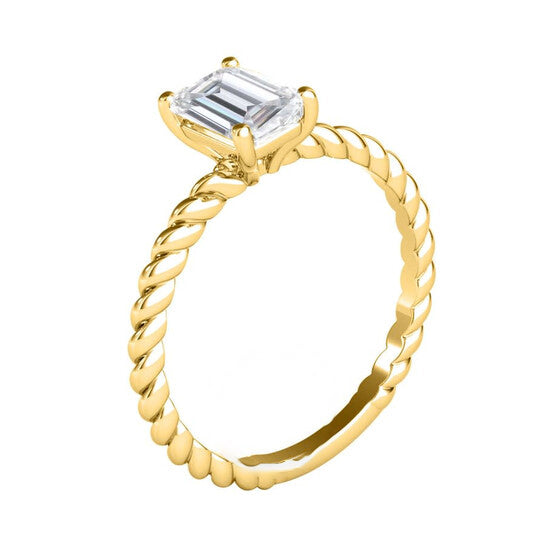 Original Maulijewels 2.00 Carat Emerald Cut Moissanite Engagement Rings In 10K Solid Yellow Gold