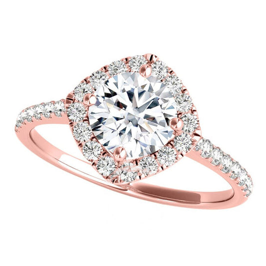 Original Maulijewels 2.00 Carat Halo Diamond Moissanite Engagement Rings For Women In 14K Rose Gold