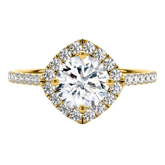 Original Maulijewels 2.00 Carat Halo Diamond Moissanite Engagement Rings For Women In 14K Yellow Gold