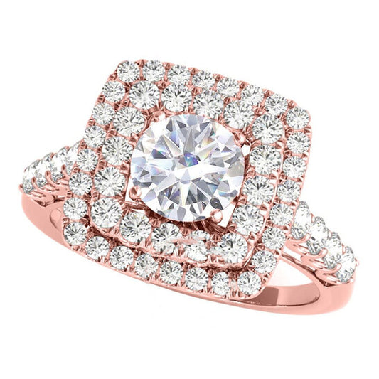 Original Maulijewels 2.00 Carat Moissanite Diamond 14K Rose Gold Halo Engagement Rings For Women