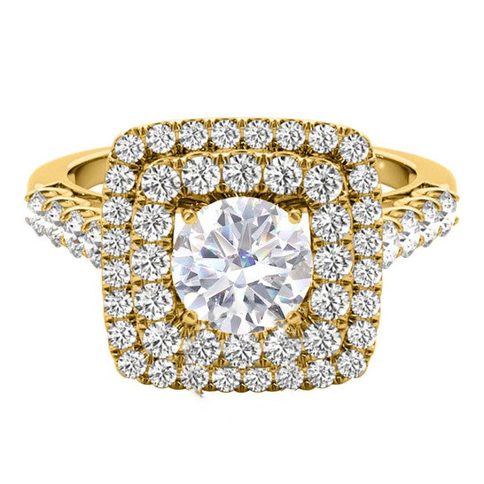 Original Maulijewels 2.00 Carat Moissanite Diamond 14K Yellow Gold Halo Engagement Rings For Women