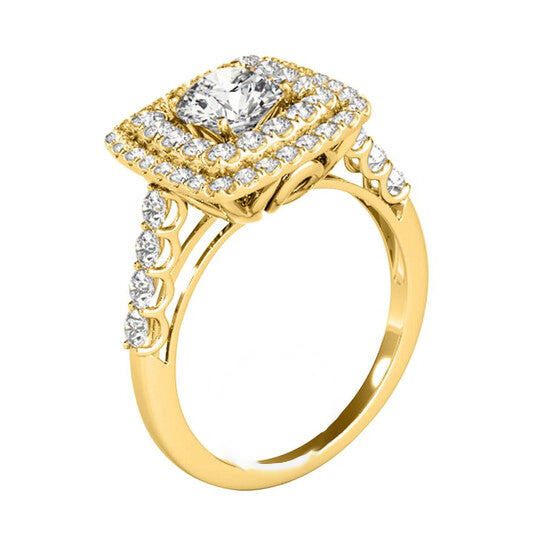 Original Maulijewels 2.00 Carat Moissanite Diamond 14K Yellow Gold Halo Engagement Rings For Women